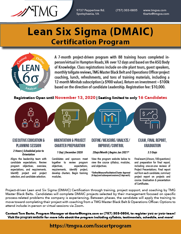 Registration is now open for 2021 Lean Six Sigma Certification